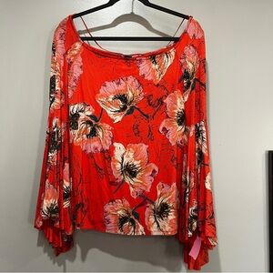 We The Free Vibrant Red Floral Top
